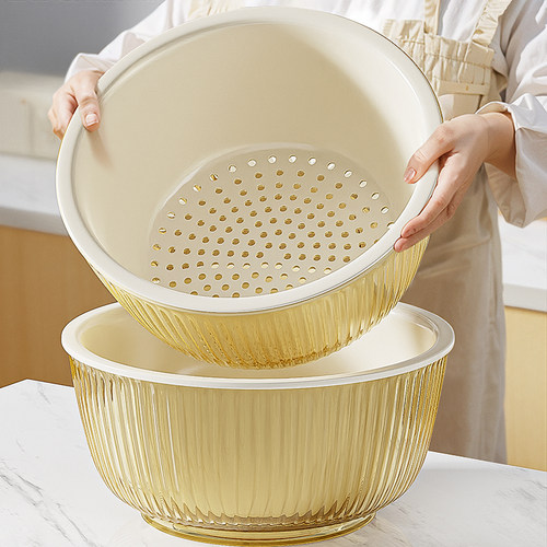 佳帮手奶油风双层果蔬沥水篮