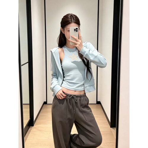 【谢不肉】连帽开衫卫衣两件套女