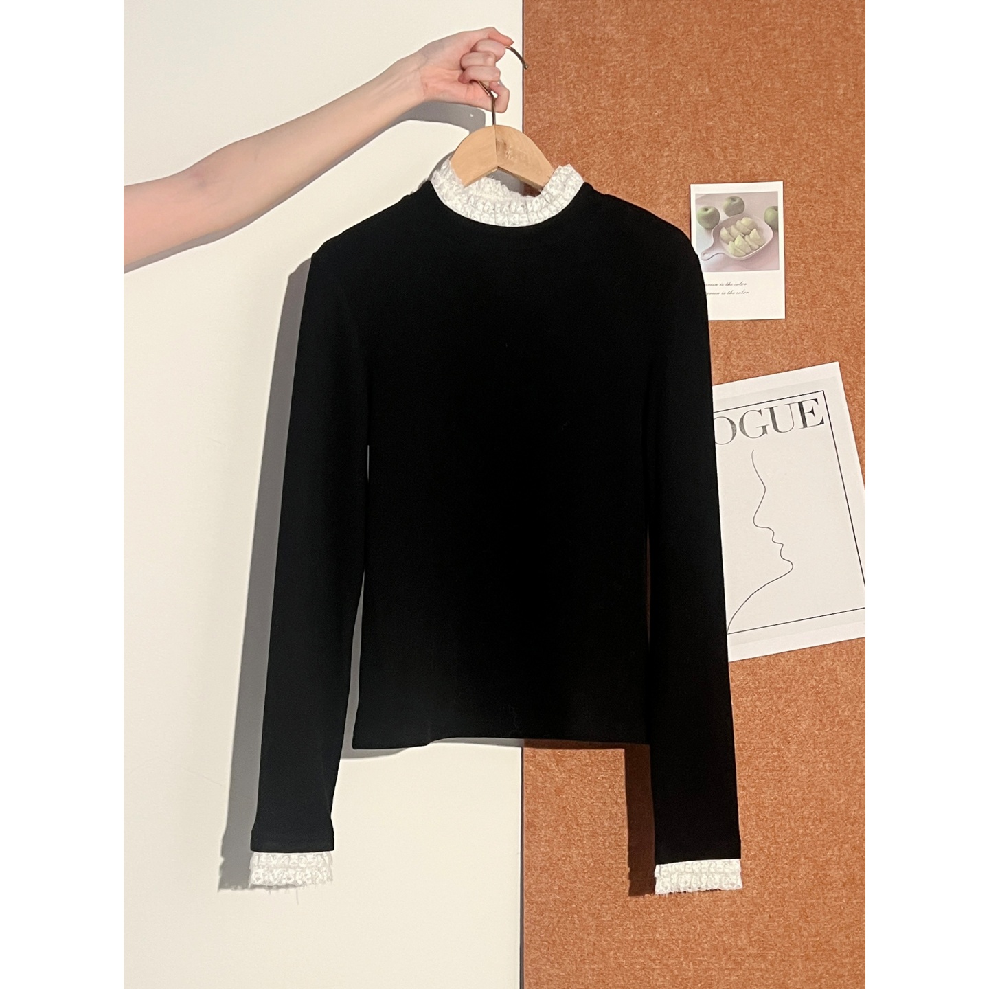 蕾丝圆领打底衫内搭外穿秋冬上衣