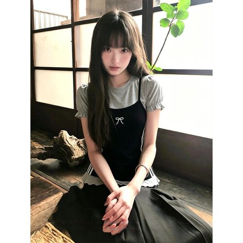 【宋正恩】正肩假两件短袖T恤女