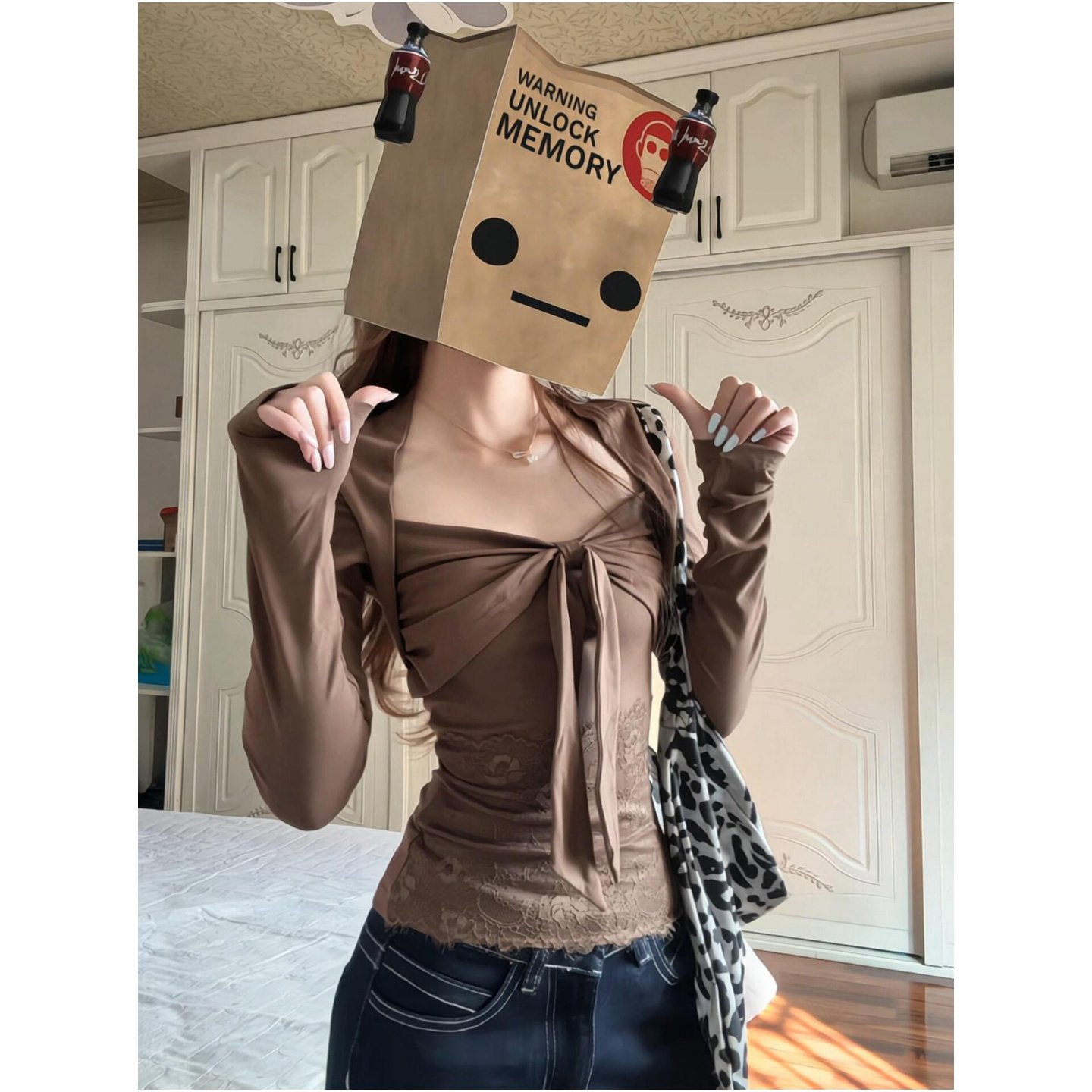 韩系方领蝴蝶结蕾丝拼接长袖T恤女秋冬季新款修身显瘦保暖上衣潮