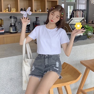 小众圆领纯白色短袖t恤