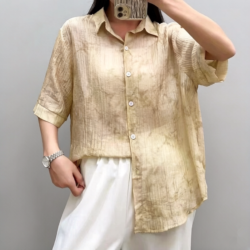 法式天丝前短后长半袖衬衫女夏季