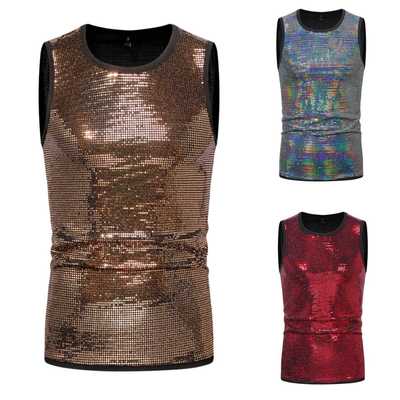 男士香槟金色亮片背心大码银色珠片无袖上衣夜店酒吧舞台ds演出服