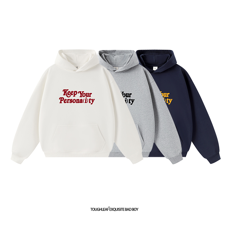 toughleaf(毛圈抓毛)(不加绒)500g重磅趣味印花情侣连帽卫衣男女