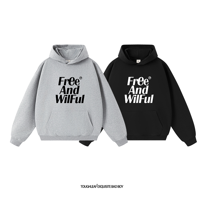 toughleaf(毛圈抓毛)(不加绒)500g重磅标语印花情侣连帽卫衣男女