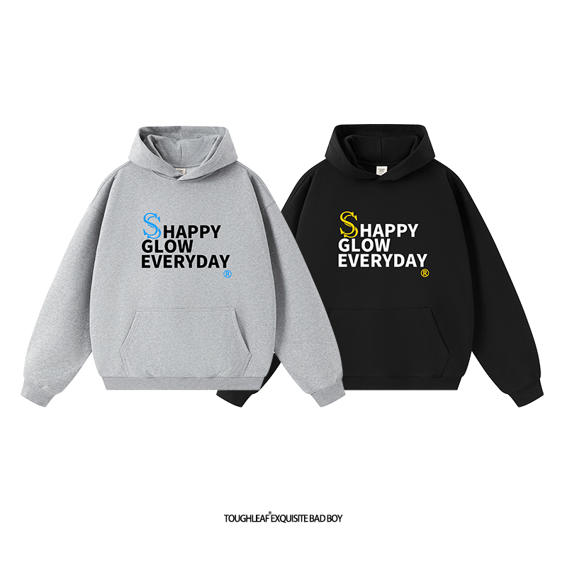 toughleaf(毛圈抓毛)(不加绒)500g重磅标语印花情侣连帽卫衣男女