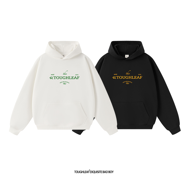 toughleaf(毛圈抓毛)(不加绒)500g重磅标语印花情侣连帽卫衣男女