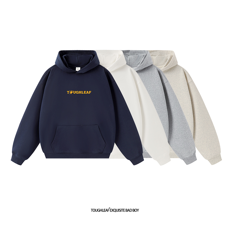 toughleaf(毛圈抓毛)(不加绒)500g重磅小太阳印花情侣连帽卫衣男