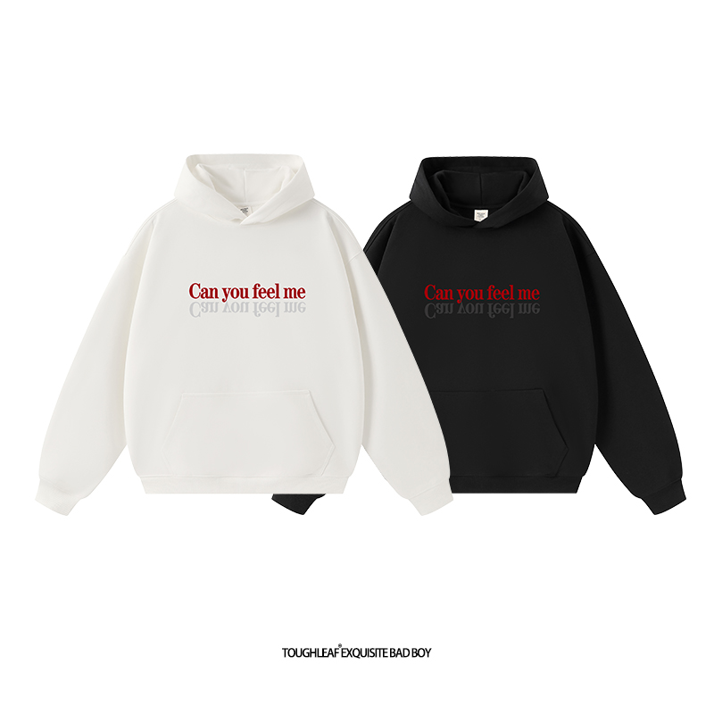 toughleaf(毛圈抓毛)(不加绒)500g重磅标语印花情侣连帽卫衣男女