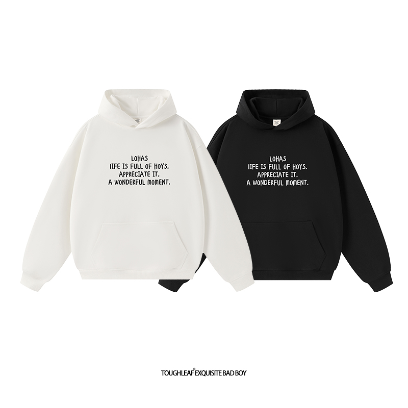 toughleaf(毛圈抓毛)(不加绒)500g重磅标语印花情侣连帽卫衣男女