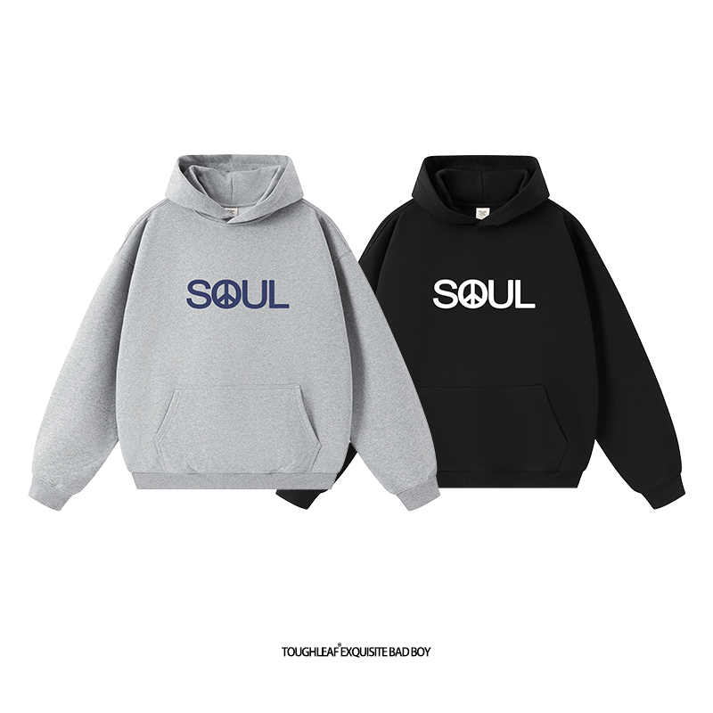 toughleaf(毛圈抓毛)(不加绒)500g重磅soul印花情侣连帽卫衣男女