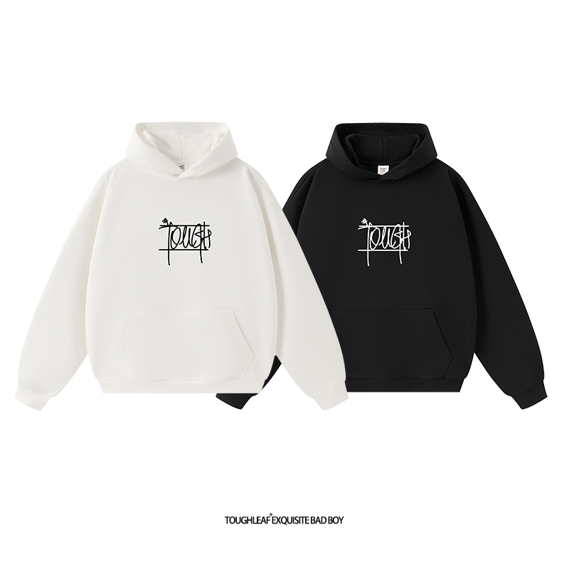 toughleaf(毛圈抓毛)(不加绒)500g重磅标语印花情侣连帽卫衣男女