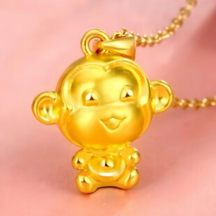 纯银黄金色十二生肖小猴子吊坠女项链挂件配件配饰女轻奢精致礼物