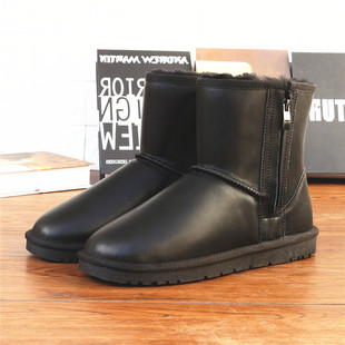 侧拉链雪地靴男皮毛一体防水防滑冬季户外加绒保暖羊毛高帮女棉鞋