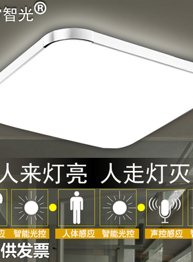 LED人体感应明装吸顶过道走廊玄关楼道家用方形声光控雷达感应灯