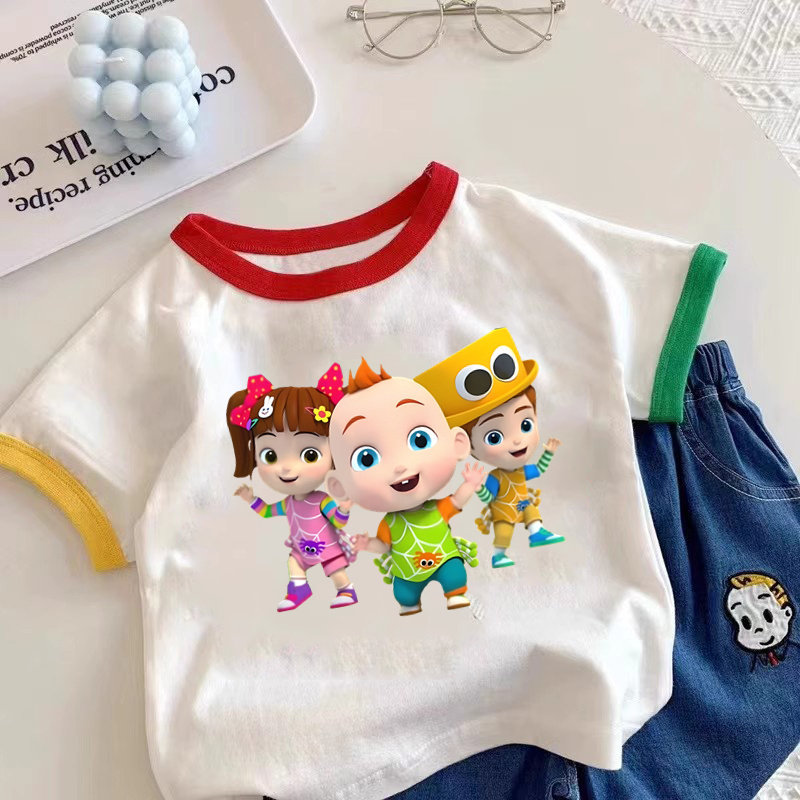 儿童宝贝jojot恤衣服男女童幼儿童中小童短袖宝宝纯棉拼袖体恤衫