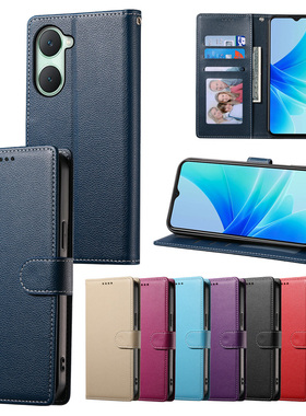 适用vivoY37c手机壳新款vivo Y300t翻盖式皮套Y36i保护套Y78M/35全包防摔Y77e纯色Y52s/32t/15s/33e高档