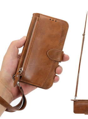 适用苹果15手机壳iPhone14plus斜挎SE3挂绳17/16皮套13pro max商务12 11翻盖保护套XR/S/E全包防摔8简约7/6s