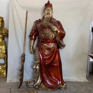 荣华富贵新款招财黄铜精工龙袍大衣武爷铜财神落地关公装饰品摆件