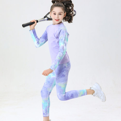 欧美紧身速卖通瑜伽服印花拼接长袖运动健身跑步训练速干套装