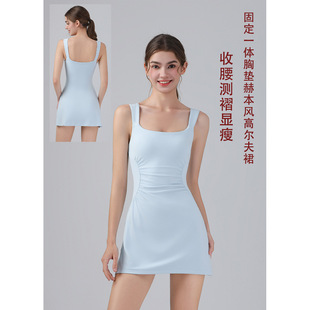 瑜伽服法式高级感运动吊带连衣裙女夏装带胸垫运动背心健身长裙子