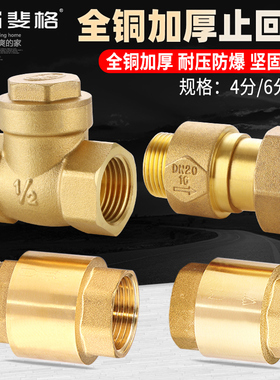 全铜内外丝止回阀4/6分1寸水管管道水表水泵单向阀立式止水止逆阀