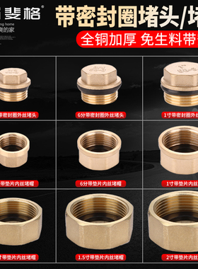 全铜4分水管堵塞头带密封圈6分外丝堵头角阀内丝堵帽四分堵盖闷头