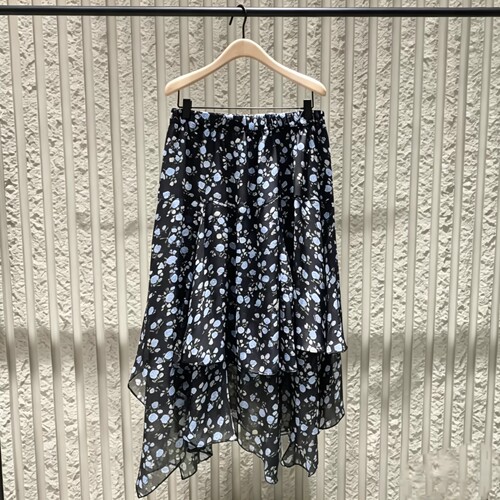 夏碎花松紧腰A字双层荷叶边半裙