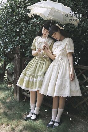 【现货】 夏日蔷薇 蝴蝶结刺绣领棉布lolita连衣裙