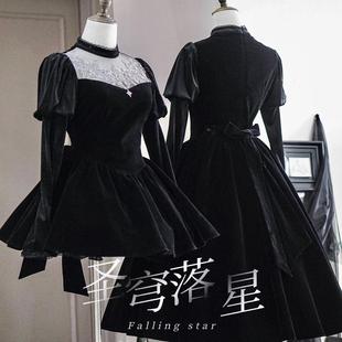 【现货】圣穹落星 哥特风教堂刺绣丝绒goth系小黑裙