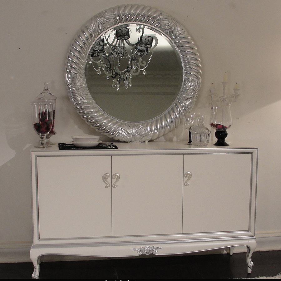 新古典后现代实木简约白色烤漆餐边柜欧式描银储物柜玄关门厅柜