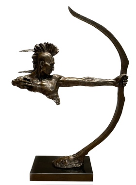与狼共舞苏族印第安人弯弓射箭铜雕塑抽象艺术品古铜色工艺品摆件