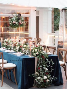 莫兰迪色桌布户外市集活动拍照背景布北欧轻奢藏青丝绒茶几餐桌垫