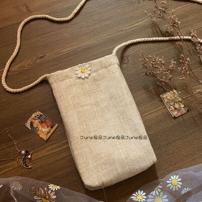 简约亚麻色手机包轻奢单肩斜挎包