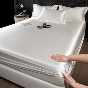 夏季凉感真丝纯色床笠单件冰丝绸席梦思床垫保护套桑蚕丝床罩
