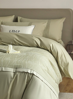 轻奢100S长绒棉加厚色织提花全棉四件套纯棉被套床单床上用品