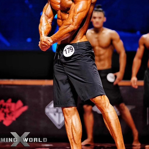 沙滩裤男子健体运动纯黑色预赛