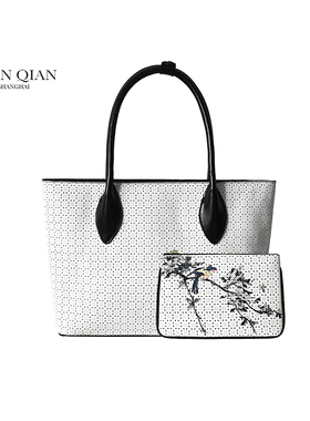 COIN QIAN 内秀系列-白色真皮镭射托特子母包—大号 通勤 托特