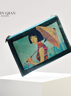 COINQIAN MISS SHANGHAI系列—海上芸铝片印花手包 湖蓝色 斜挎
