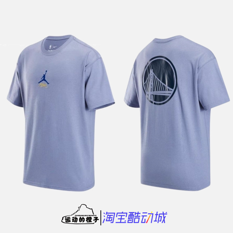 Nike 金州勇士AJ刺绣LOGO男子宽松潮流休闲运动短袖T恤HF5433-493