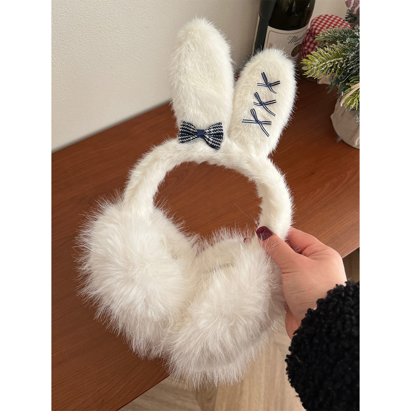 高颜值可爱兔耳朵毛绒耳套女冬季