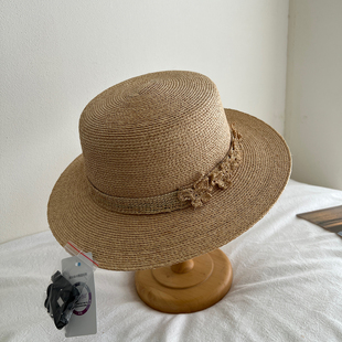 优雅法式 户外海边旅游大檐防晒平顶拉菲草帽沙滩帽 遮阳草帽女夏季