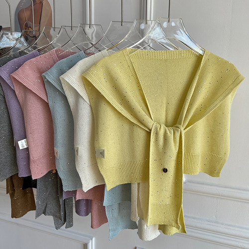 春夏新款时尚亮片叠穿小搭肩针织