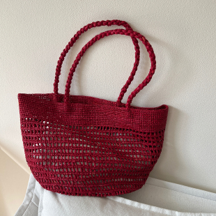 拉菲草镂空编织手提单肩包女夏季 海边度假沙滩草包百搭通勤托特包