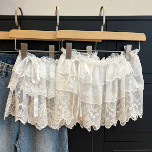 2026春夏新款 蕾丝屁帘半身裙女叠穿层次感系带显瘦蛋糕裙短裙遮臀