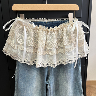 纯欲吸睛重工蕾丝屁帘半身裙女甜美辣妹叠穿腰封蝴蝶结系带短纱裙