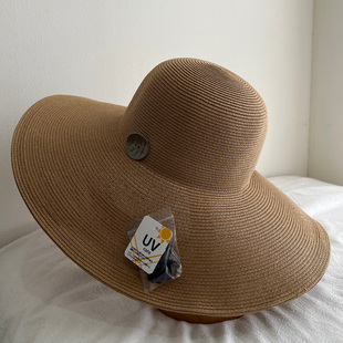 海岛度假风大帽檐草帽女海边防晒沙滩帽可折叠法式 高级感太阳帽子