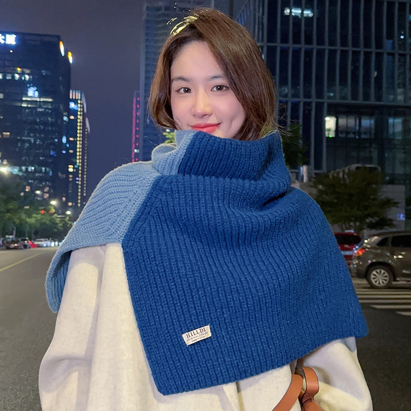 韩国小众撞色高领针织脖套护颈披肩秋冬季休闲保暖叠穿毛线围脖潮