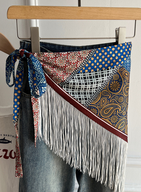 早秋新款个性复古流苏腰封三角巾系带屁帘时髦叠穿群帘牛仔裤配饰